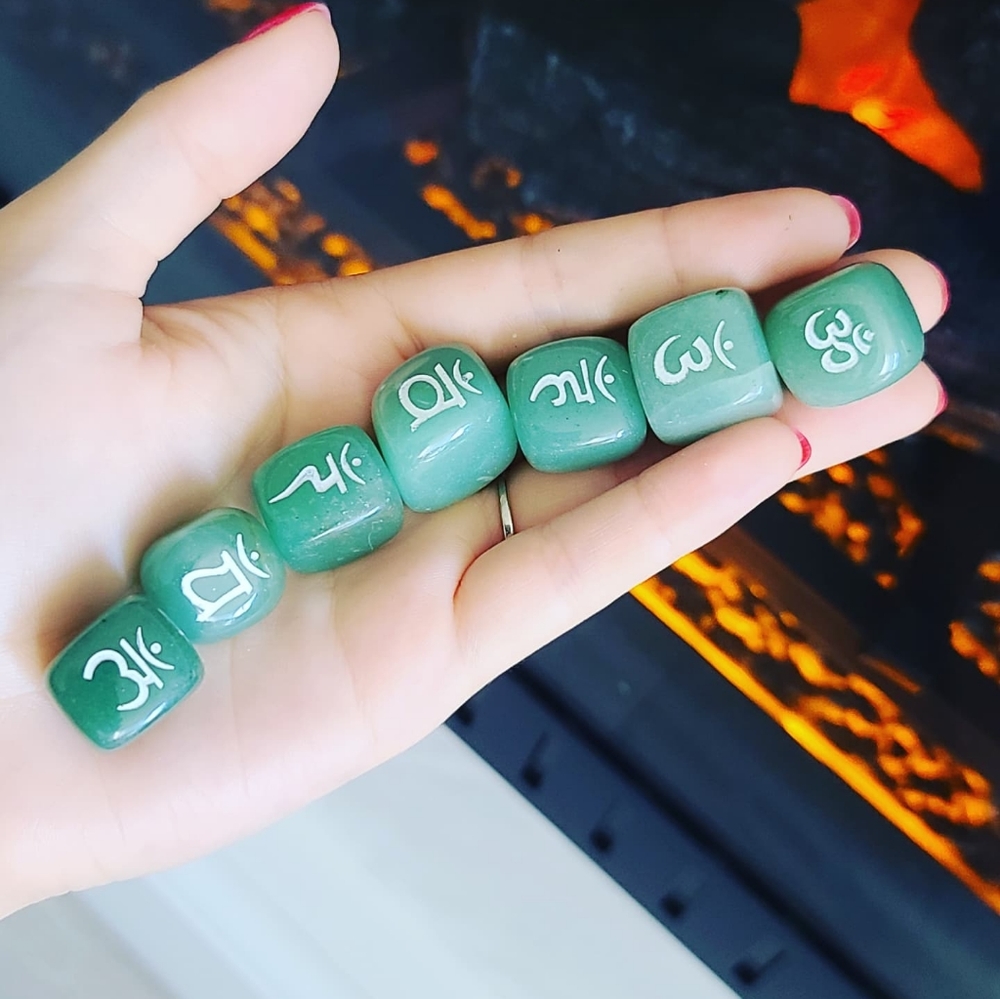 Green Aventurine 7 Chakra Symbol Crystals Set of 7